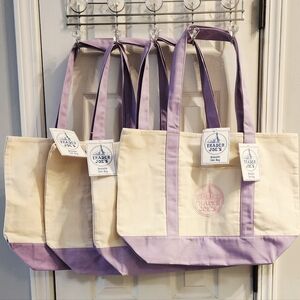 NWT, 4 LARGE Lavender Trader Joe's Canvas Tote Bags